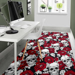 Red Peony Skull Pattern Print Area Rug GearFrost