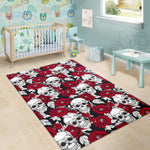 Red Peony Skull Pattern Print Area Rug GearFrost