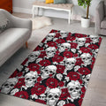 Red Peony Skull Pattern Print Floor Mat
