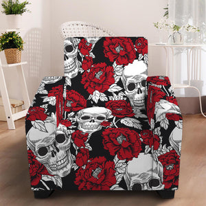 Red Peony Skull Pattern Print Armchair Slipcover