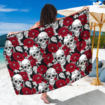 Red Peony Skull Pattern Print Beach Sarong Wrap