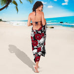 Red Peony Skull Pattern Print Beach Sarong Wrap