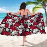 Red Peony Skull Pattern Print Beach Sarong Wrap