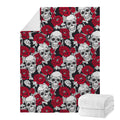 Red Peony Skull Pattern Print Blanket