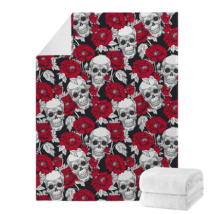 Red Peony Skull Pattern Print Blanket