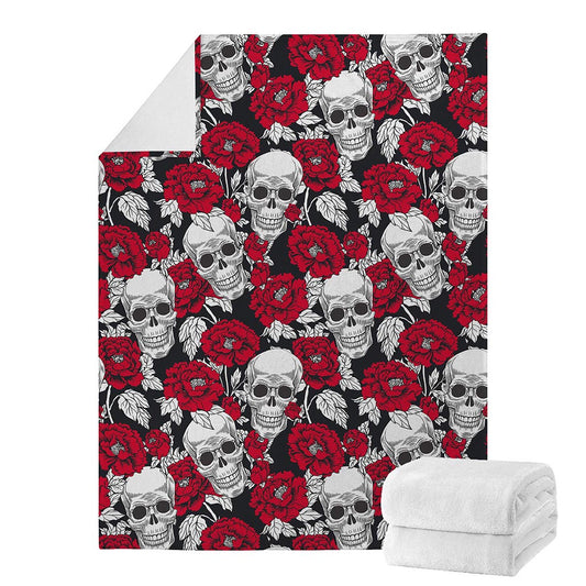 Red Peony Skull Pattern Print Blanket