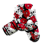 Red Peony Skull Pattern Print Boxing Gloves