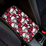 Red Peony Skull Pattern Print Car Center Console Cover