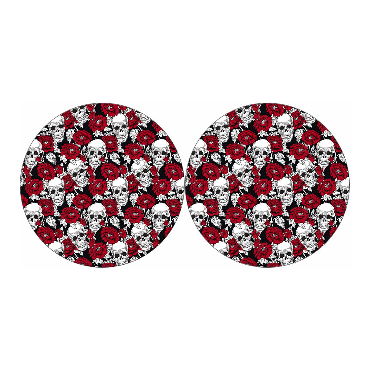 Red Peony Skull Pattern Print Car Coasters
