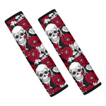 Red Peony Skull Pattern Print Car Seat Belt Covers