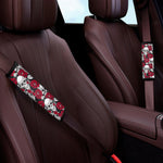 Red Peony Skull Pattern Print Car Seat Belt Covers