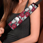 Red Peony Skull Pattern Print Car Seat Belt Covers