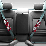 Red Peony Skull Pattern Print Car Seat Belt Covers