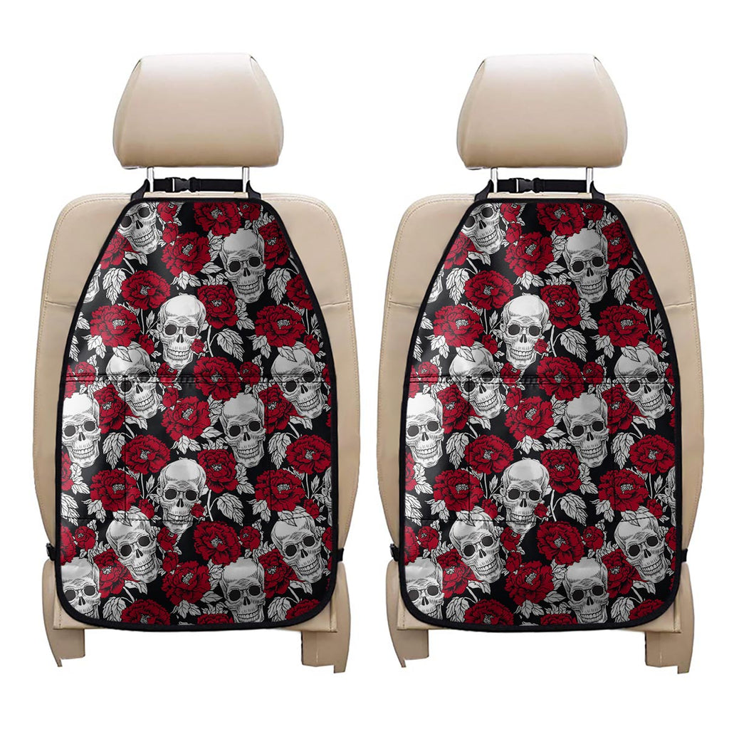 Red Peony Skull Pattern Print Car Seat Organizers