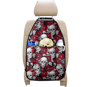 Red Peony Skull Pattern Print Car Seat Organizers