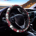 Red Peony Skull Pattern Print Car Steering Wheel Cover