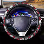 Red Peony Skull Pattern Print Car Steering Wheel Cover