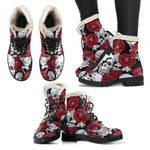 Red Peony Skull Pattern Print Comfy Boots GearFrost