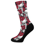 Red Peony Skull Pattern Print Crew Socks