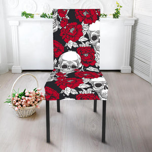 Red Peony Skull Pattern Print Dining Chair Slipcover