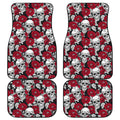 Red Peony Skull Pattern Print Front and Back Car Floor Mats