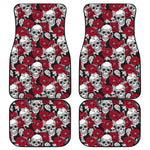 Red Peony Skull Pattern Print Front and Back Car Floor Mats