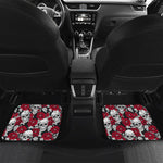 Red Peony Skull Pattern Print Front and Back Car Floor Mats