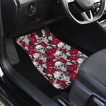 Red Peony Skull Pattern Print Front and Back Car Floor Mats