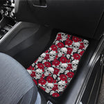 Red Peony Skull Pattern Print Front and Back Car Floor Mats