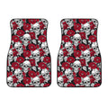 Red Peony Skull Pattern Print Front Car Floor Mats