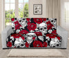 Red Peony Skull Pattern Print Futon Protector