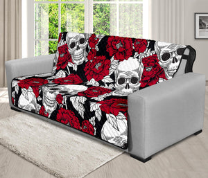 Red Peony Skull Pattern Print Futon Protector