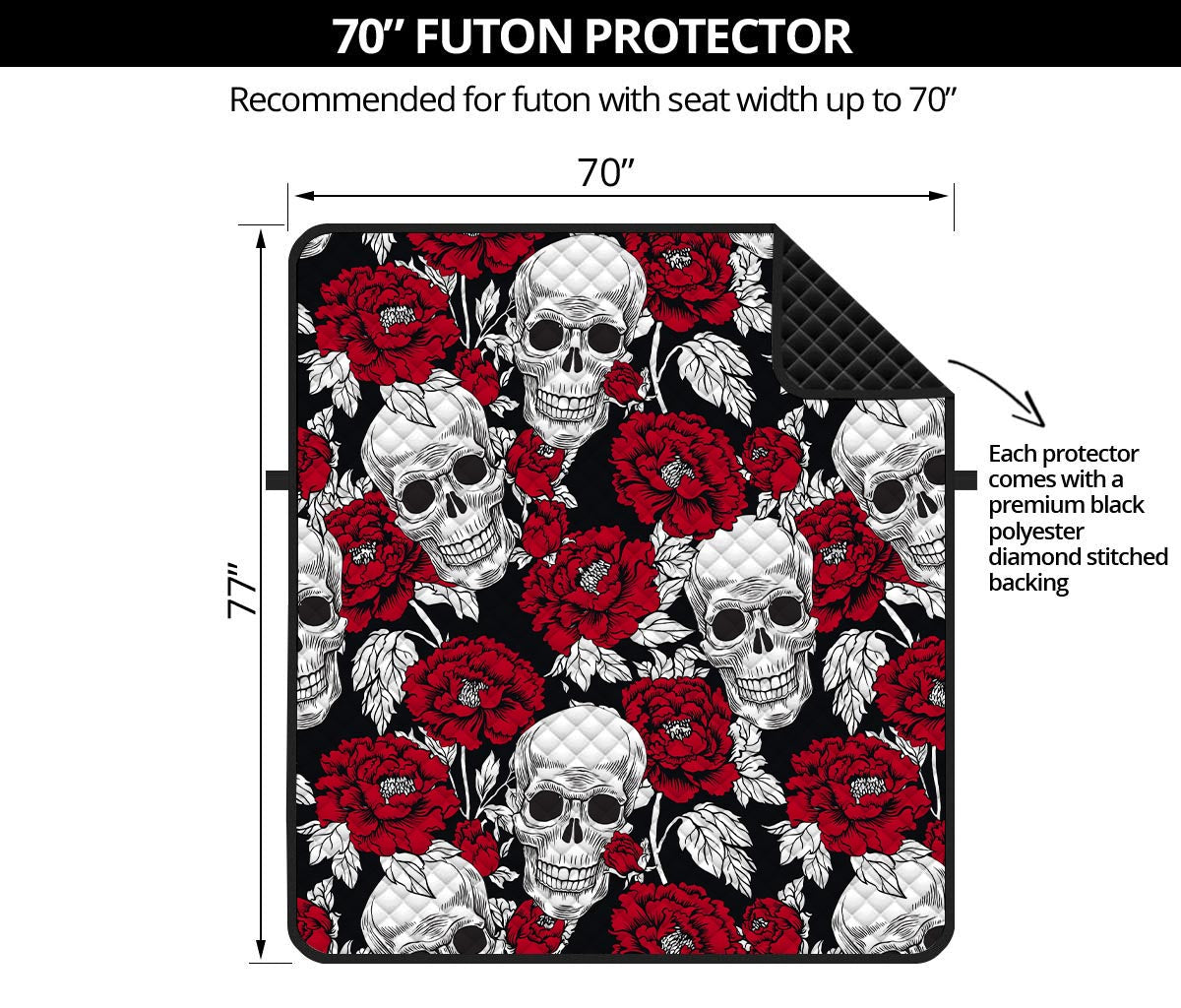 Red Peony Skull Pattern Print Futon Protector