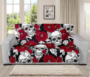 Red Peony Skull Pattern Print Futon Protector