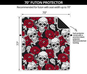 Red Peony Skull Pattern Print Futon Protector