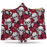 Red Peony Skull Pattern Print Hooded Blanket