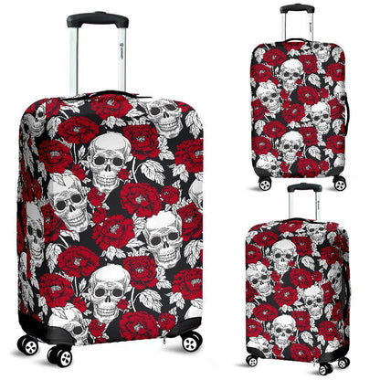 Red Peony Skull Pattern Print Luggage Cover GearFrost