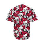 Red Peony Skull Pattern Print Men's Baseball Jersey