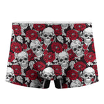 Red Peony Skull Pattern Print Men's Boxer Briefs