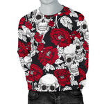 Red Peony Skull Pattern Print Men's Crewneck Sweatshirt GearFrost