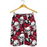 Red Peony Skull Pattern Print Men's Shorts