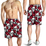 Red Peony Skull Pattern Print Men's Shorts