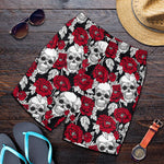 Red Peony Skull Pattern Print Men's Shorts