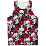 Red Peony Skull Pattern Print Men's Tank Top