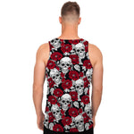 Red Peony Skull Pattern Print Men's Tank Top