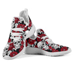 Red Peony Skull Pattern Print Mesh Knit Shoes GearFrost