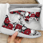 Red Peony Skull Pattern Print Mesh Knit Shoes GearFrost