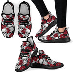 Red Peony Skull Pattern Print Mesh Knit Shoes GearFrost