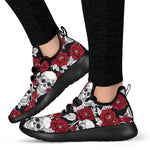 Red Peony Skull Pattern Print Mesh Knit Shoes GearFrost