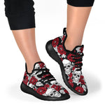 Red Peony Skull Pattern Print Mesh Knit Shoes GearFrost